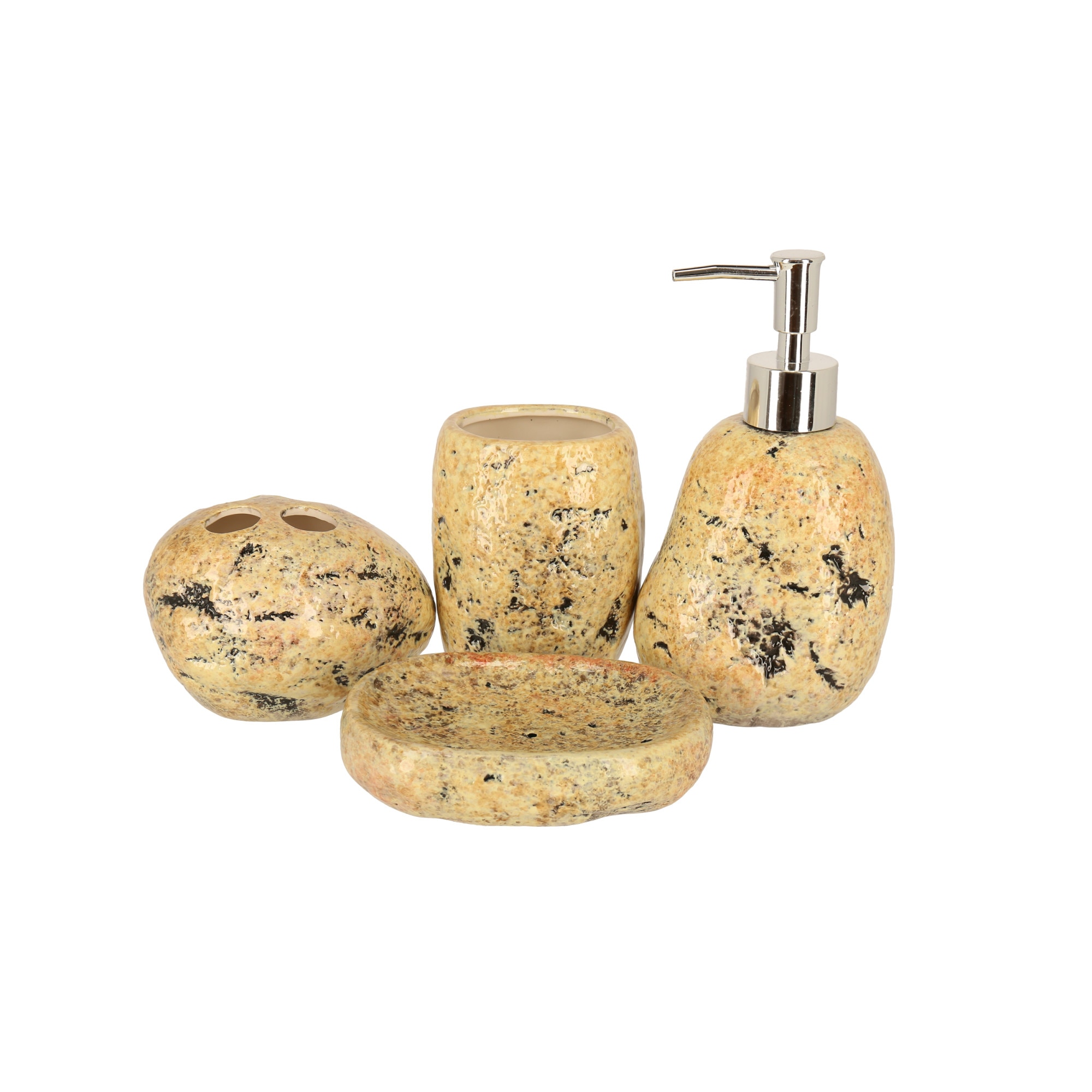 Set savoniera baie 4 piese ceramic in forma de piatra