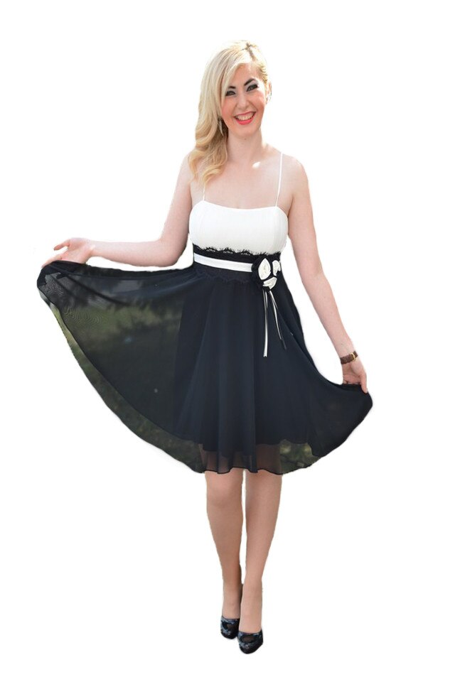 Rochie delicata de lungime medie,D&J Exclusive, Negru-Alb