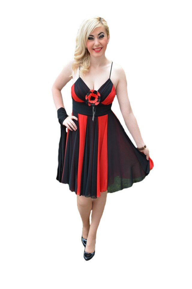 Rochie tinereasca cu spatele gol, D&J Exclusive, negru-rosu