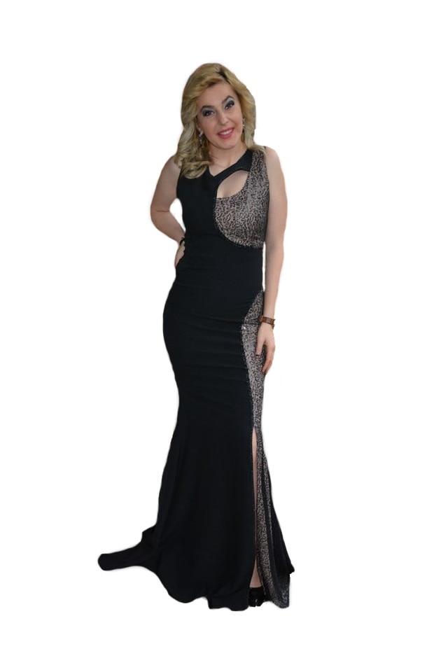 Rochie trendy de seara,model lung crapat pe picior,D&J Exclusive, Negru