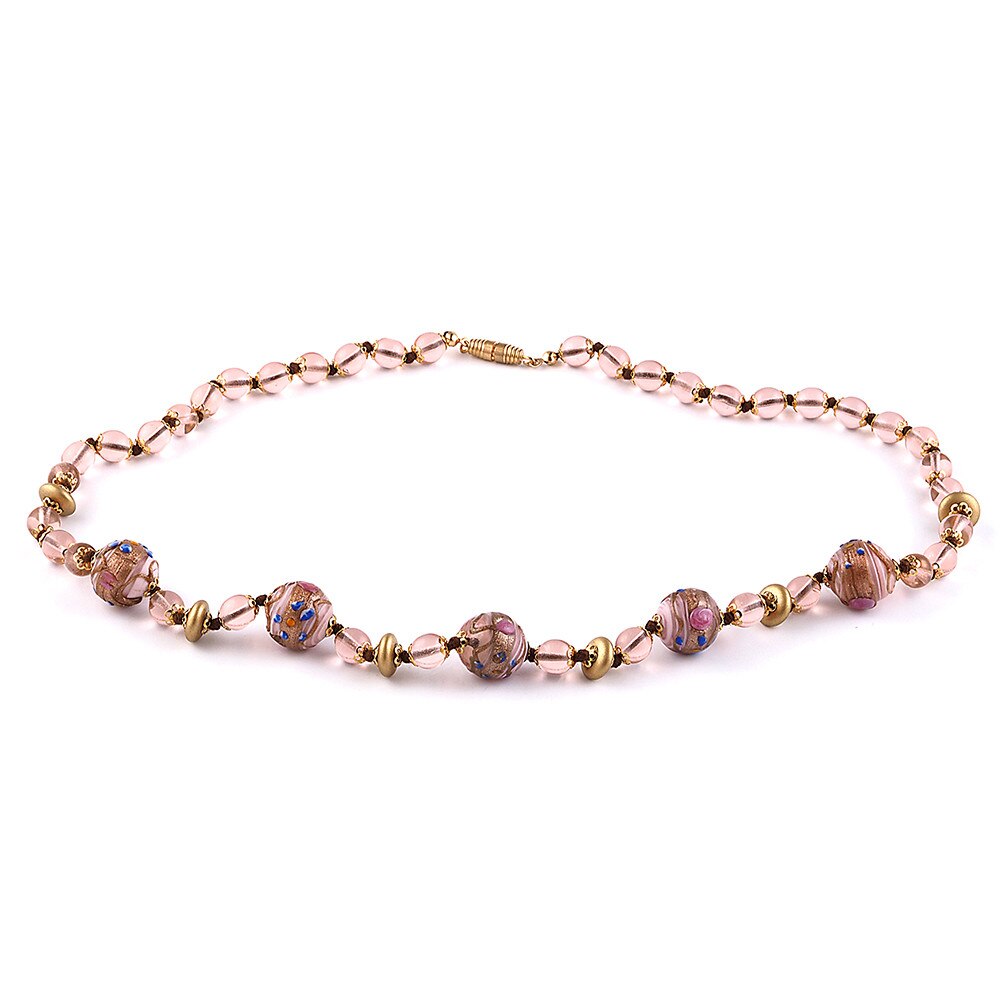 Colier FLOREALE culoare roz din sticla de Murano, 60 cm, Bijuterii Original Murano