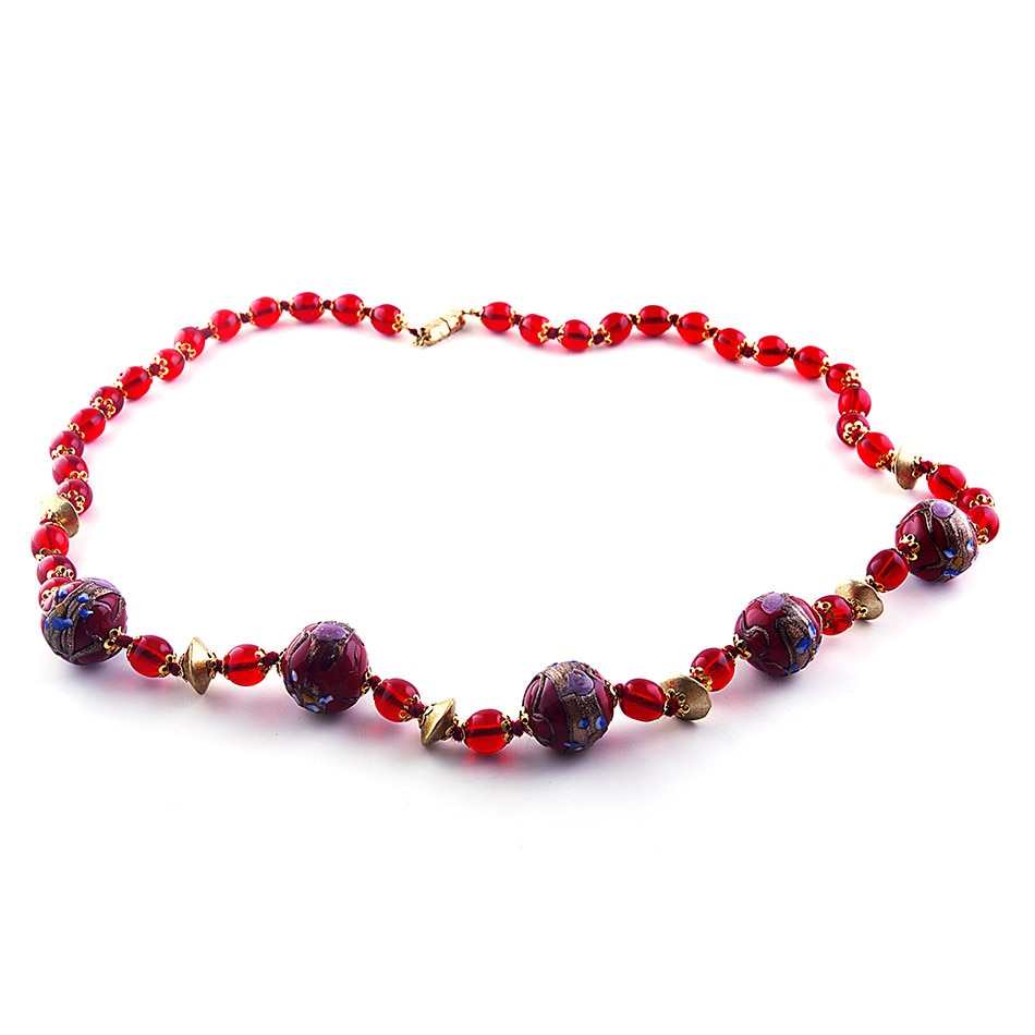 Colier FLOREALE culoare rosu din sticla de Murano, 60 cm, Bijuterii Original Murano