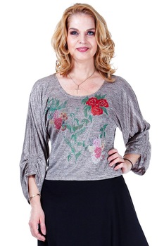 Bluza jerse auriu pictata Liza Panait R1932E Bluza jerse auriu pictata Liza Panait R1932E