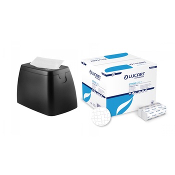 Pachet Promo Lucart - Dispenser servetele de masa 24x21cm L ONE S TABLE si 40 de pachete x150 buc/pachet de servetele de masa albe pliate Strong L ONE Pachet Promo Lucart - Dispenser servetele de masa 24x21cm L ONE S TABLE si 40 de pachete x150 buc/pachet de servetele de masa albe pliate Strong L ONE
