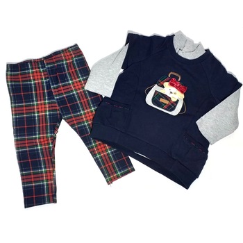 Compleu 3 piese fete 9 luni, Mayoral, bluza maneca scurta/ maleta/ pantaloni carouri Compleu 3 piese fete 9 luni, Mayoral, bluza maneca scurta/ maleta/ pantaloni carouri