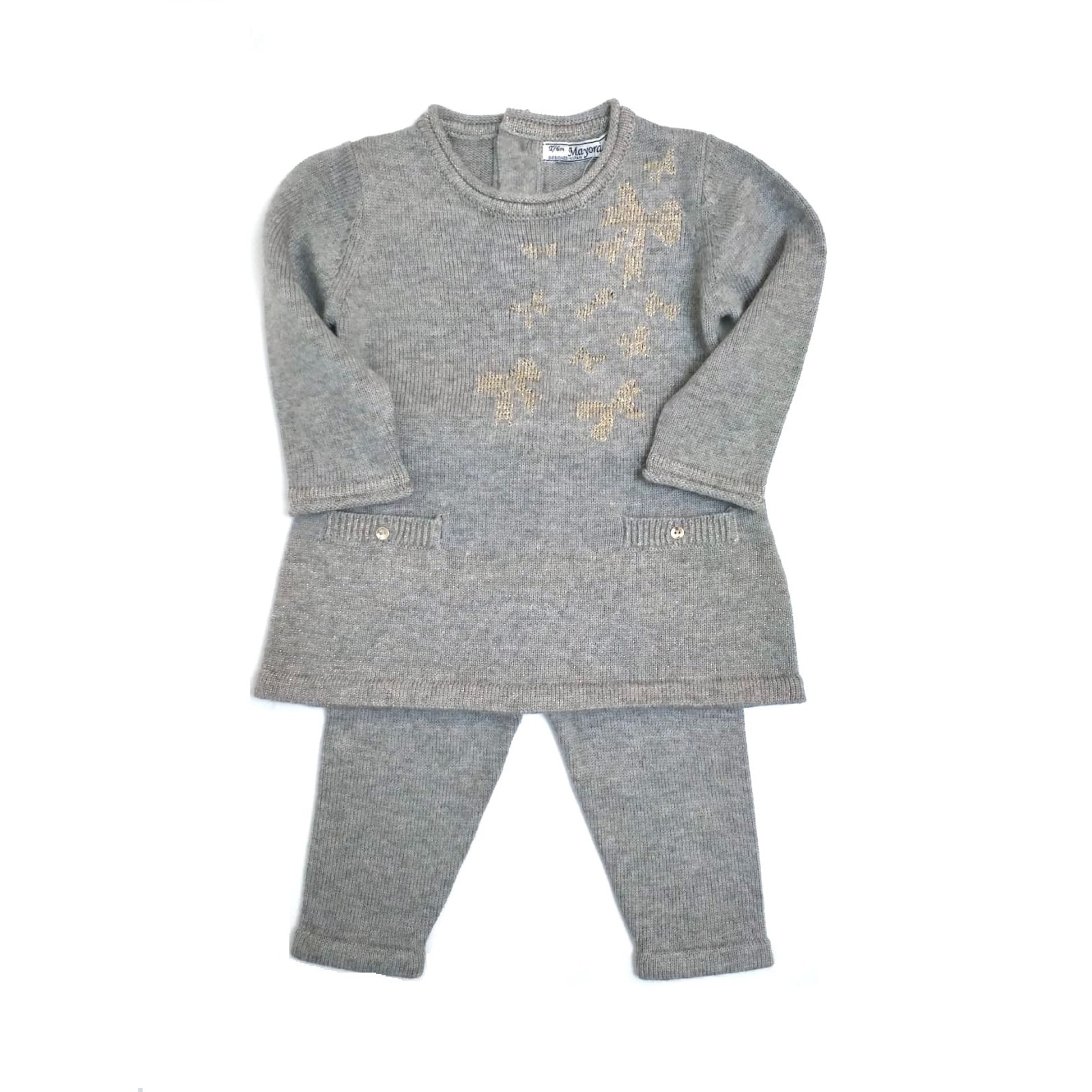 Compleu 2 piese fete, Mayoral, rochie / colanti tricot, Gri deschis/Auriu