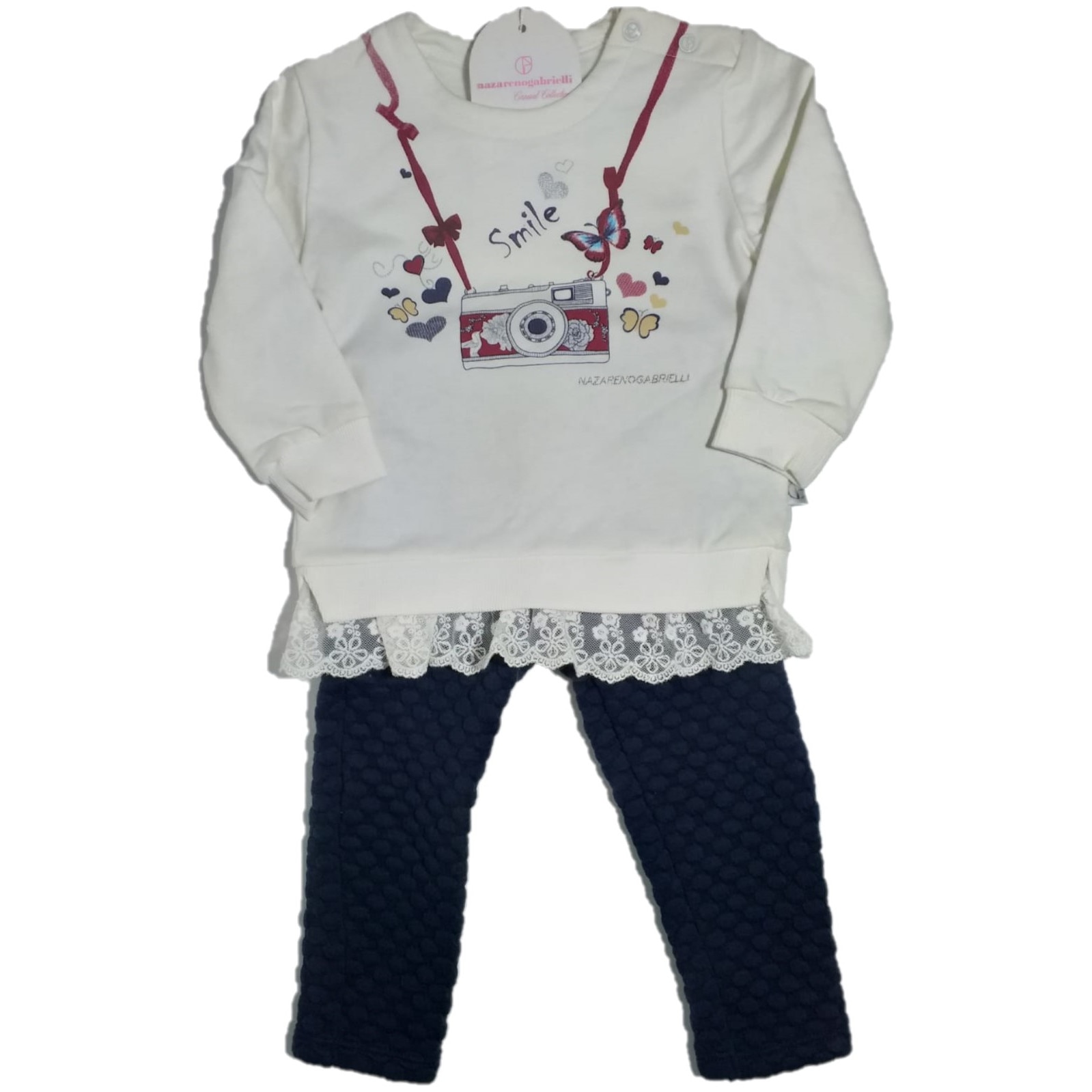 Set 2 piese Nazareno Gabrielli, fete 9-12 luni, Bluza maneca lunga / colanti