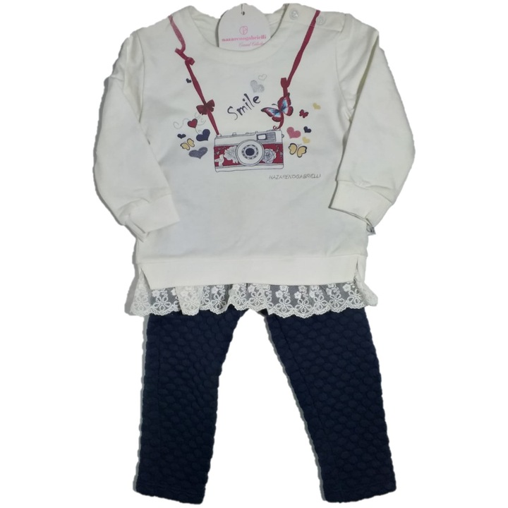 Set 2 piese Nazareno Gabrielli, fete 9-12 luni, Bluza maneca lunga / colanti