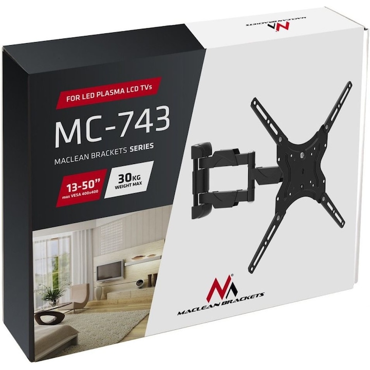 Стойка за телевизор Maclean MC-743, 13" до 50", до 30кг, Черна