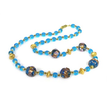 Colier FLOREALE culoare blue ciel din sticla de Murano, 60 cm, Bijuterii Original Murano Colier FLOREALE culoare blue ciel din sticla de Murano, 60 cm, Bijuterii Original Murano