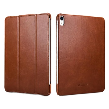 Husa din piele naturala, functie stand, auto on / off, iPad Pro 12.9 (2018) - iCarer Vintage, culoare Maro coniac Husa din piele naturala, functie stand, auto on / off, iPad Pro 12.9 (2018) - iCarer Vintage, culoare Maro coniac
