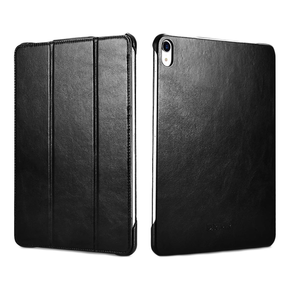 Husa din piele naturala, functie stand, auto on / off, iPad Pro 12.9 (2018) - iCarer Vintage, culoare Negru