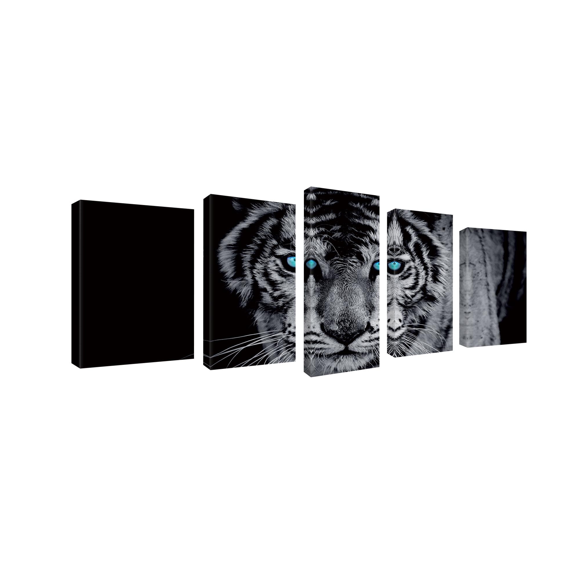 Set Tablouri DEGRETS 78655 Canvas, 50 x 120 cm, 5 piese (2x40x30 cm, 2x40x20, 1x50x20 cm), Tigru 1 3D