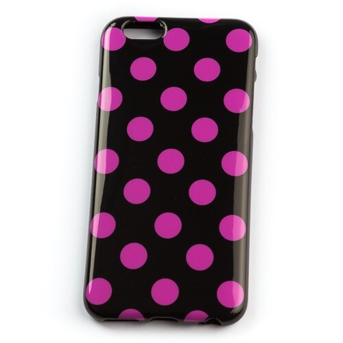 Husa Iphone 6, Neagra cu buline mov, Silicon