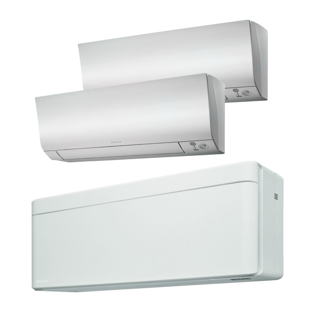 Sistem aer conditionat Daikin pentru 3 incaperi, multisplit, capacitate 6,80 kW, 18000 btu Stylish White + 7+9000 btu Perfera, Refrigerant R32, clasa A+++/A++, Bluevolution Inverter + ansamblu asimetric de amortizoare VibraZerro RX60XL