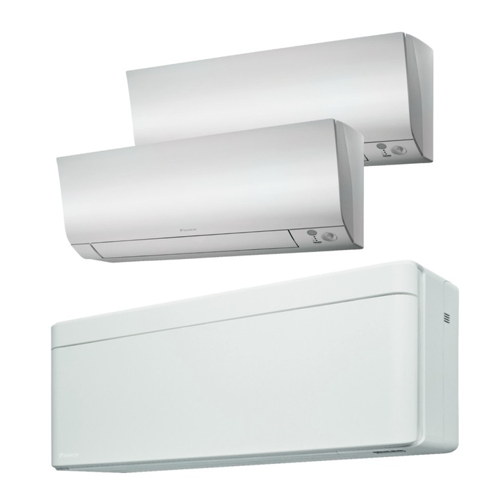 Sistem aer conditionat Daikin pentru 3 incaperi, multisplit, capacitate 6,80 kW, 18000 btu Stylish White + 7+9000 btu Perfera, Refrigerant R32, clasa A+++/A++, Bluevolution Inverter + ansamblu asimetric de amortizoare VibraZerro RX60XL