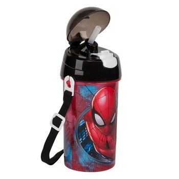 Sticla pentru copii, Zola®, din plastic, cu pai, 500 ml, Spider-Man Sticla pentru copii, Zola®, din plastic, cu pai, 500 ml, Spider-Man