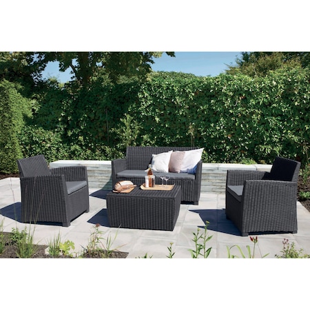 Set mobilier gradina ALLIBERT Corona cu masa multifunctionala, 4 piese, culoare gri