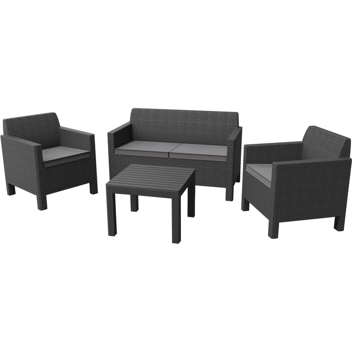 Set de mobilier de gradina Allibert Orlando, cu canapea cu 2 locuri, grafit/gri deschis