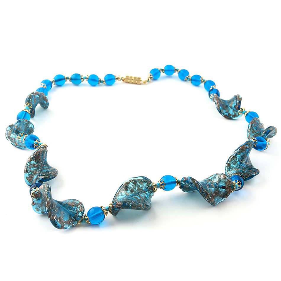 Colier SPIRALE bleu ciel aventurina din sticla de Murano, 50 cm, Bijuterii Original Murano