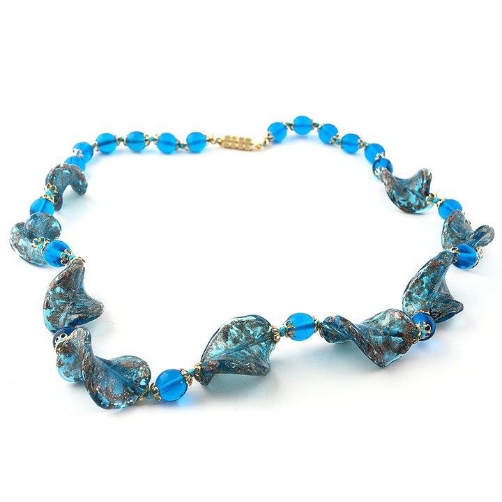 Colier SPIRALE bleu ciel aventurina din sticla de Murano, 50 cm, Bijuterii Original Murano