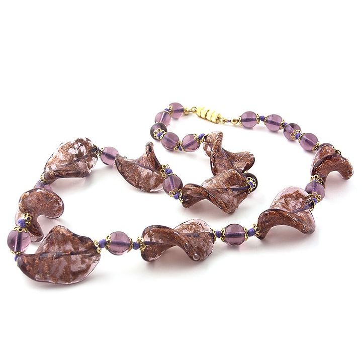 Colier SPIRALE lila aventurina din sticla de Murano, 50 cm, Bijuterii Original Murano