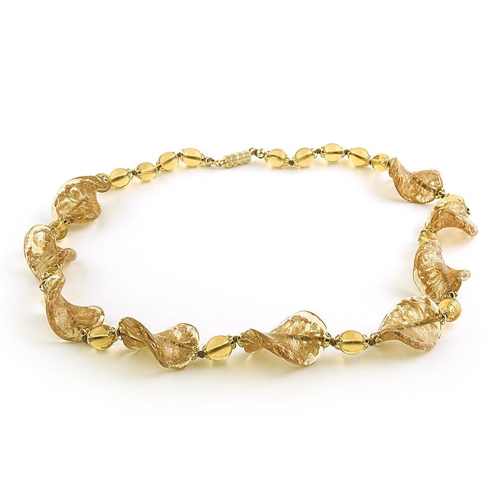 Colier SPIRALE auriu aventurina, din sticla de Murano, 50 cm, Bijuterii Original Murano