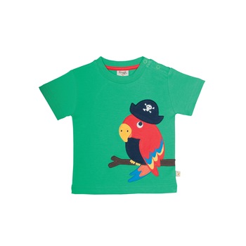 Tricou „Micutele animale” cu papagalul emancipat, bumbac organic, verde, copii Tricou „Micutele animale” cu papagalul emancipat, bumbac organic, verde, copii