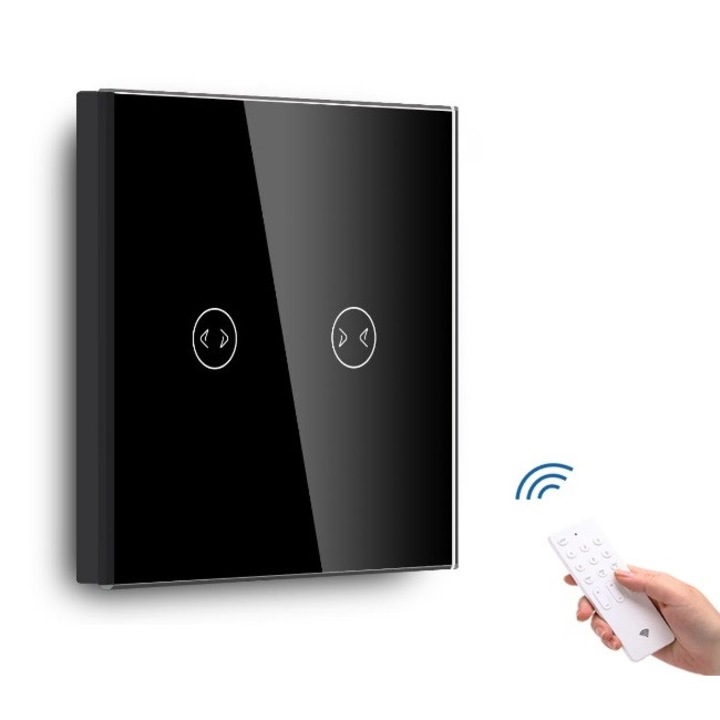 Intrerupator draperie cu touch din sticla WIFI&RF compatibil Google Home si Alexa Negru