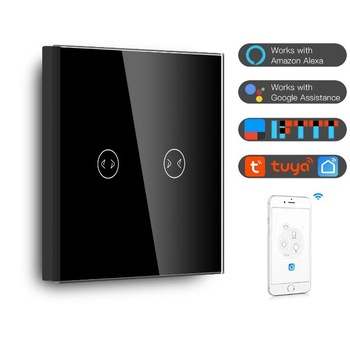 Intrerupator inteligent WiFi+RF touch pentru jaluzele electrice compatibil Google Home si Alexa Negru Intrerupator inteligent WiFi+RF touch pentru jaluzele electrice compatibil Google Home si Alexa Negru