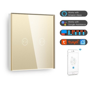 Intrerupator inteligent WiFi+RF touch pentru jaluzele electrice compatibil Google Home si Alexa Crem Intrerupator inteligent WiFi+RF touch pentru jaluzele electrice compatibil Google Home si Alexa Crem