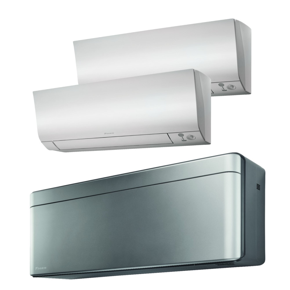 Sistem aer conditionat Daikin pentru 3 incaperi, multisplit, capacitate 4,00 kW, 12000 btu Stylish Silver + 2x7000 btu Perfera, Refrigerant R32, clasa A+++/A++, Bluevolution Inverter + ansamblu asimetric de amortizoare VibraZerro RX60XL