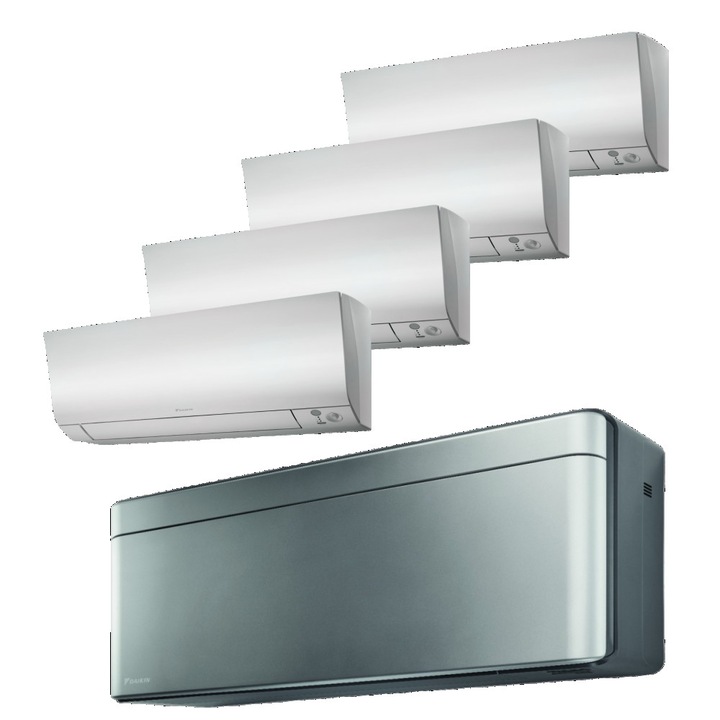 Sistem aer conditionat Daikin pentru 5 incaperi, multisplit, capacitate 9,00 kW, 18000 btu Stylish Silver + 2x7000 btu + 2x9000 btu Perfera, Refrigerant R32, clasa A+++/A++, Bluevolution Inverter + ansamblu asimetric de amortizoare VibraZerro RX60XL