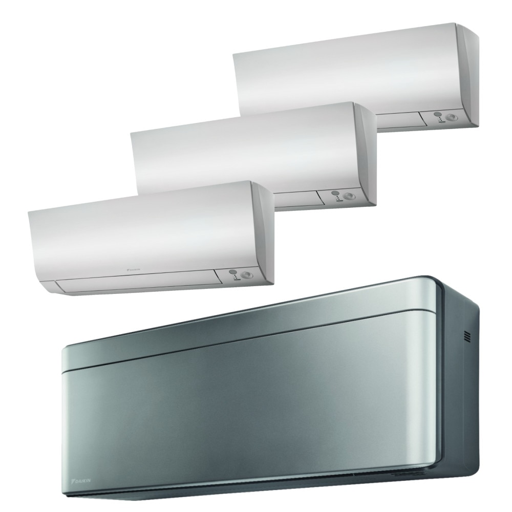 Sistem aer conditionat Daikin pentru 4 incaperi, multisplit, capacitate 8,00 kW, 18000 btu Stylish Silver + 3x9000 btu Perfera, Refrigerant R32, clasa A+++/A++, Bluevolution Inverter + ansamblu asimetric de amortizoare VibraZerro RX60XL