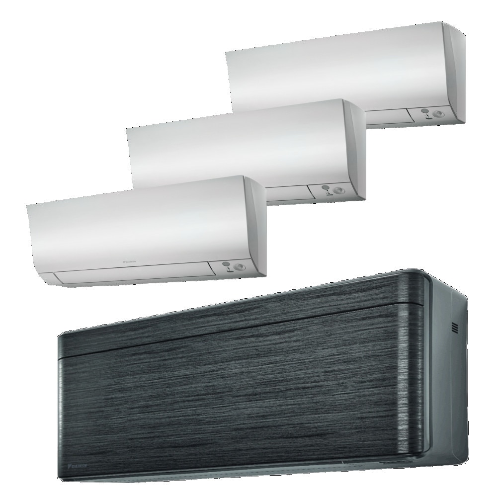 Sistem aer conditionat Daikin pentru 4 incaperi, multisplit, capacitate 8,00 kW, 18000 btu Stylish Blackwood + 3x9000 btu Perfera, Refrigerant R32, clasa A+++/A++, Bluevolution Inverter + ansamblu asimetric de amortizoare VibraZerro RX60XL
