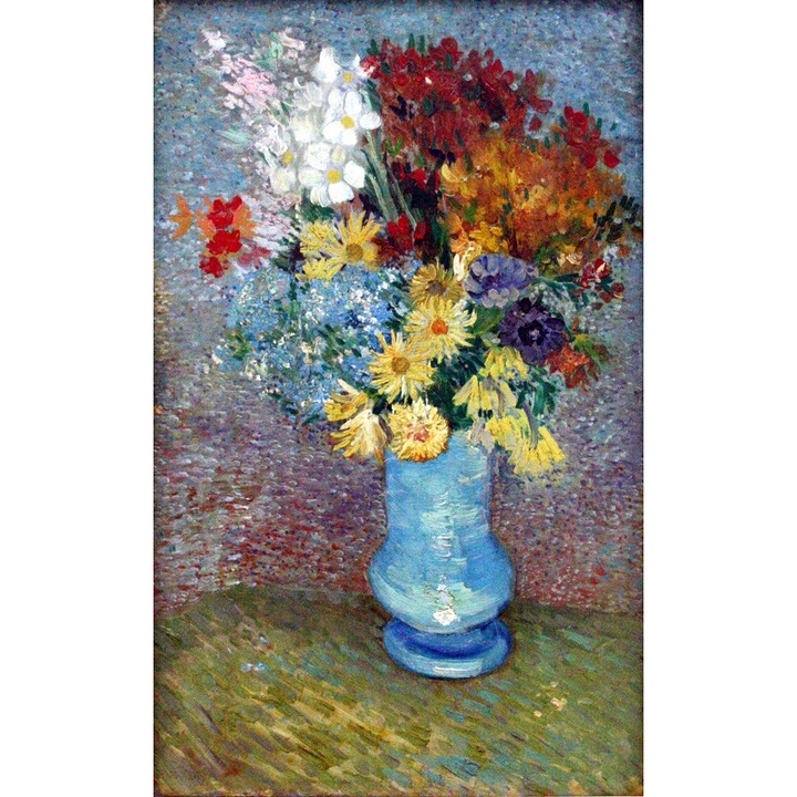 Tablou Canvas, Reproducere Van Gogh - Flowers in a blue vase, 50 x 80 cm, Rama lemn, Multicolor