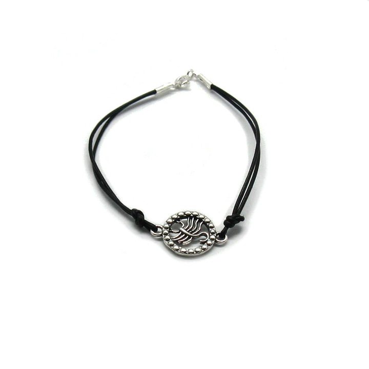Bratara de dama, Empress, Argint/Piele, Zodia scorpion, Argintiu/Negru