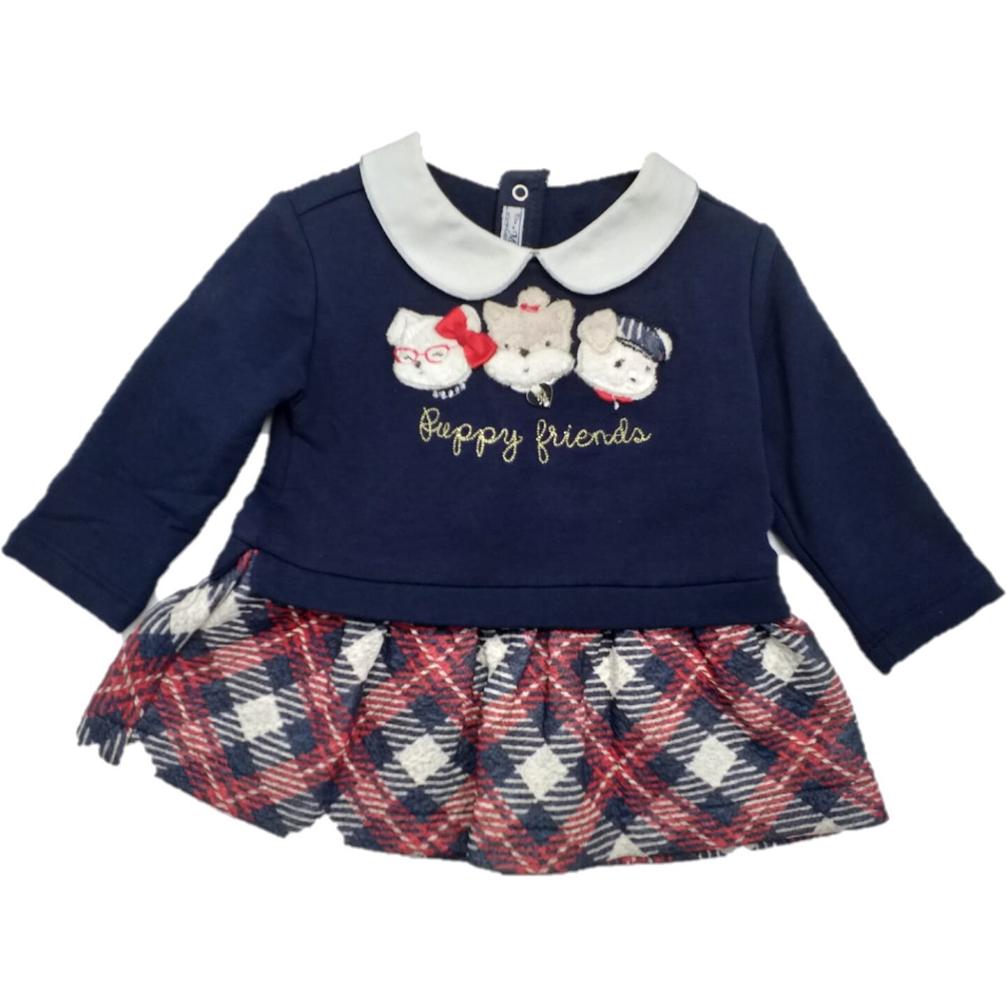 Rochie fete Mayoral bleumarin, cu volanas multicolor in carouri