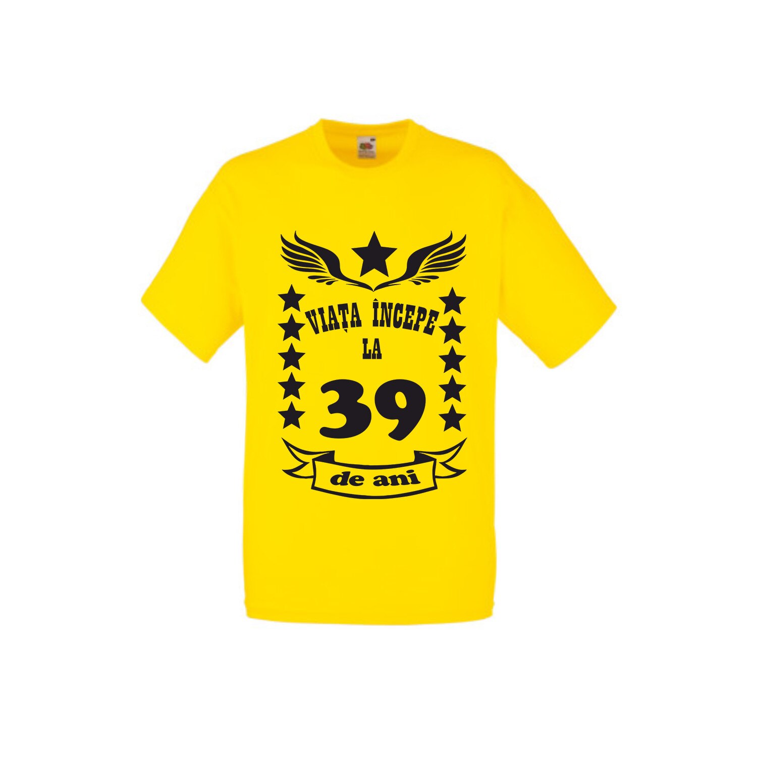Tricou barbat personalizat Fruit of the loom aniversare Viata incepe la 39 ani galben 2XL