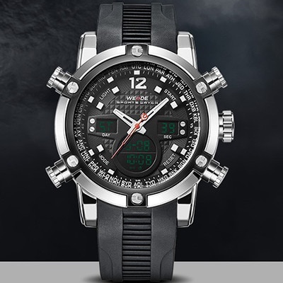 Ceas Barbatesc Quartz WEiDE Casual Negru, CP9763NU, curea din silicon, afisaj analog-digital