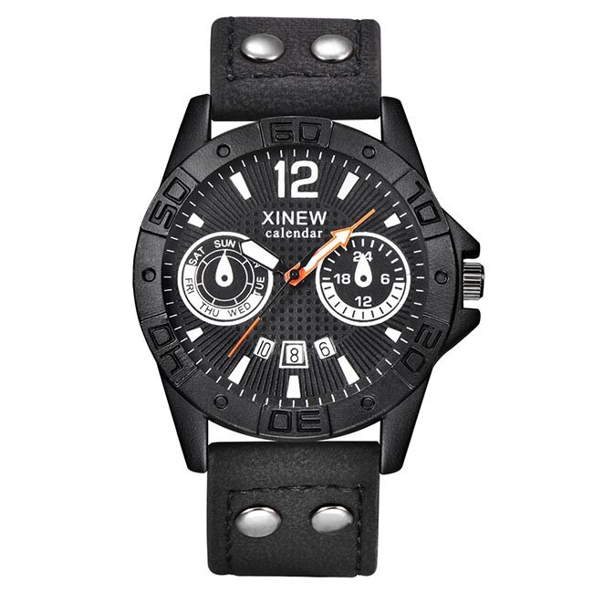 Ceas Barbatesc Quartz XINEW Sport Negru, CP9373NU, curea din piele, afisaj analog