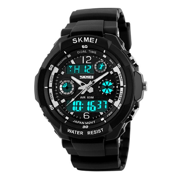 Ceas Barbatesc Quartz SKmei Sport Silver, CP9195SR, curea din silicon, afisaj analog-digital