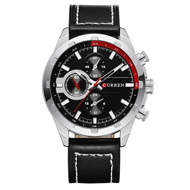 Ceas Barbatesc Quartz Curren Casual Elegant Silver, CP9858SR, curea din piele, afisaj analog