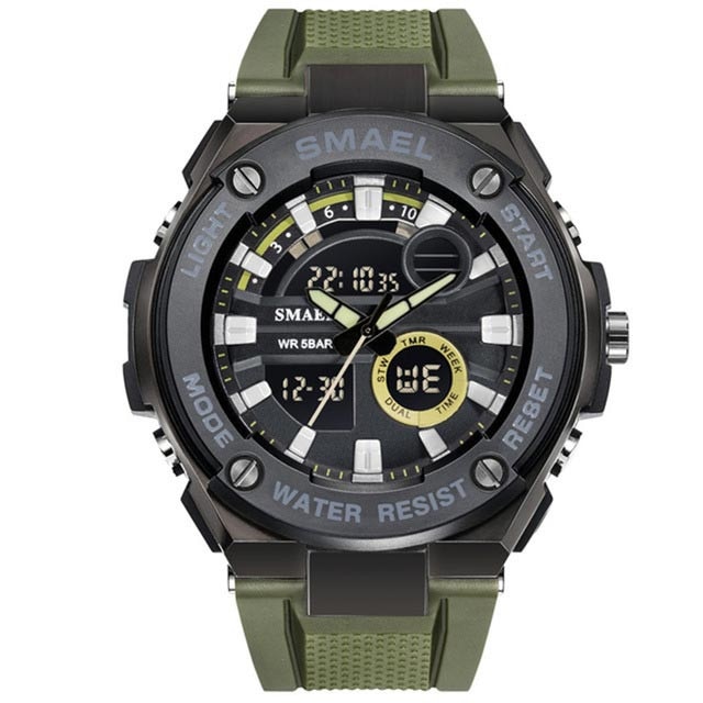 Ceas Barbatesc Quartz SMAEL Sport Verde, CP99713VE, curea din silicon, afisaj analog-digital