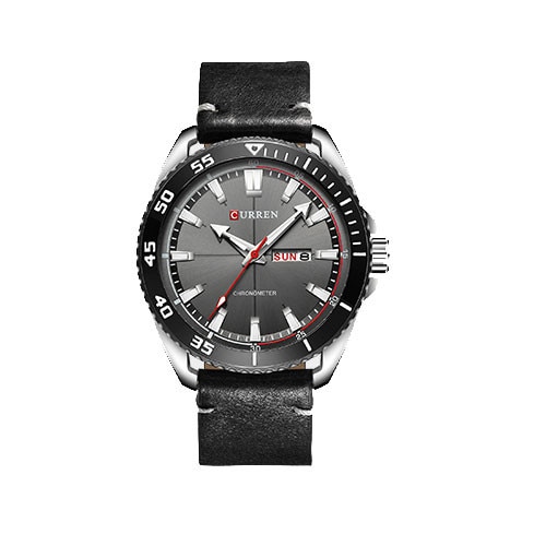 Ceas Barbatesc Quartz Curren Casual Elegant Silver-negru, CP99677SNU, curea din piele, afisaj analog