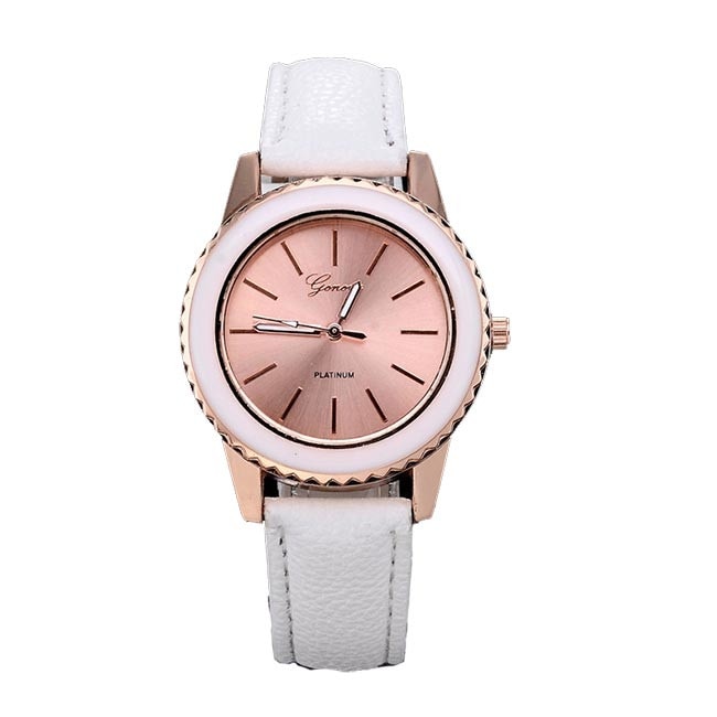 Ceas Dama Quartz Geneva Casual Elegant Alb, CP9257AB, curea din piele, afisaj analog