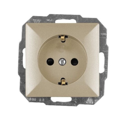 Priza simpla Abex, incastrata, contact de protectie, satin, 90 x 90 x 36 mm