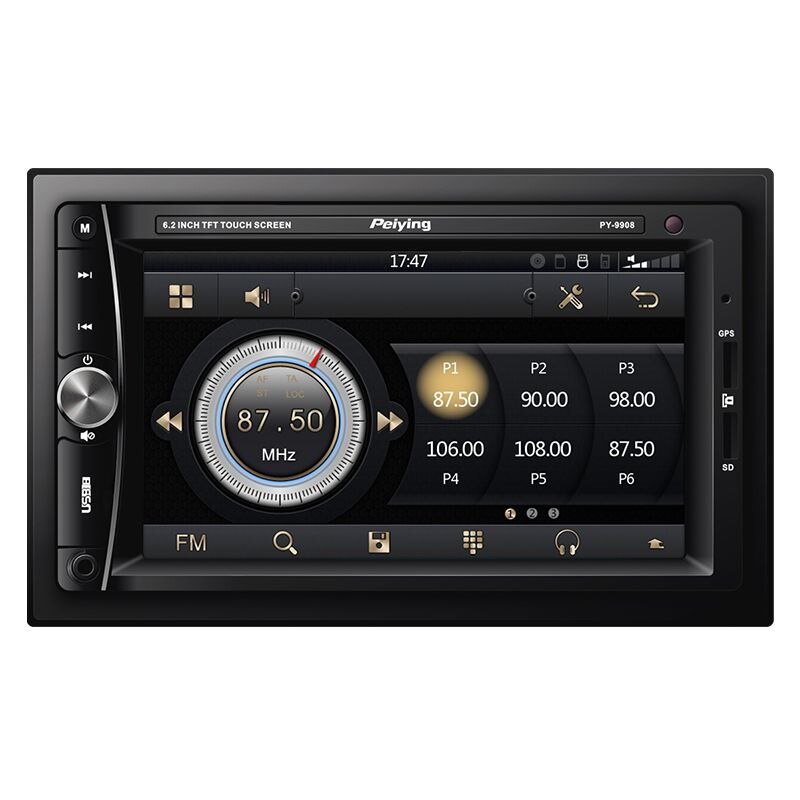 Radio player FM auto Peiying, UG12, 40W x 4, LCD 6.2 inch, Bluetooth, Touchscreen, DVB-T SD, USB, microSD (GPS), AUX-IN, Intrare camera, Telecomanda