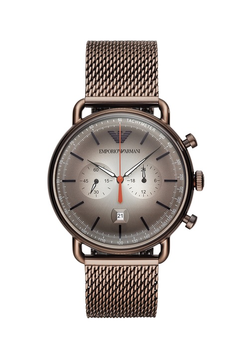Emporio Armani, Multifunkciós karóra hálós szíjjal, Bronzszín