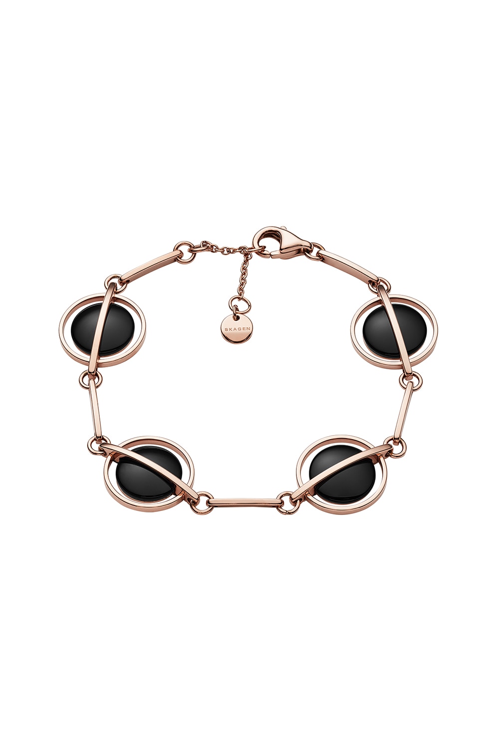 Skagen, Bratara de otel inoxidabil cu margele Onyx Ellen, Auriu rose